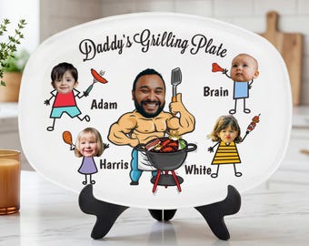 Personalized Daddy's Grilling Plate with Kid's Photos and Names, Custom Gift for Dad, Grandpa, Memorable Keepsake, Father's Day Gift