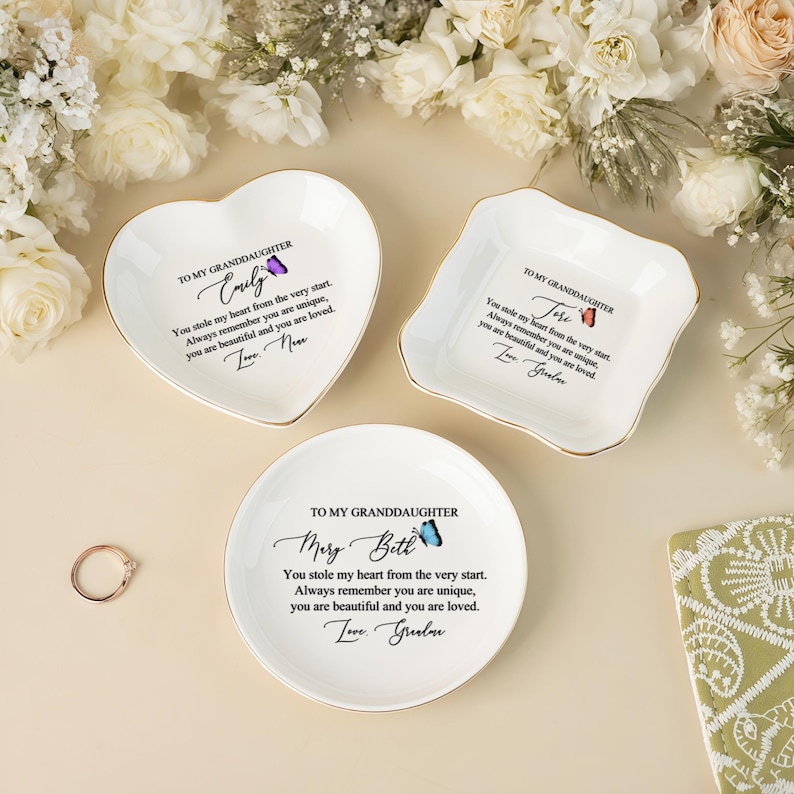 Personalized Jewelry Dish for Granddaughter, Gift From Grandma, Birthday Gift, Wedding Gift, Gift for Granddaughter, Graduation Gift image 8
