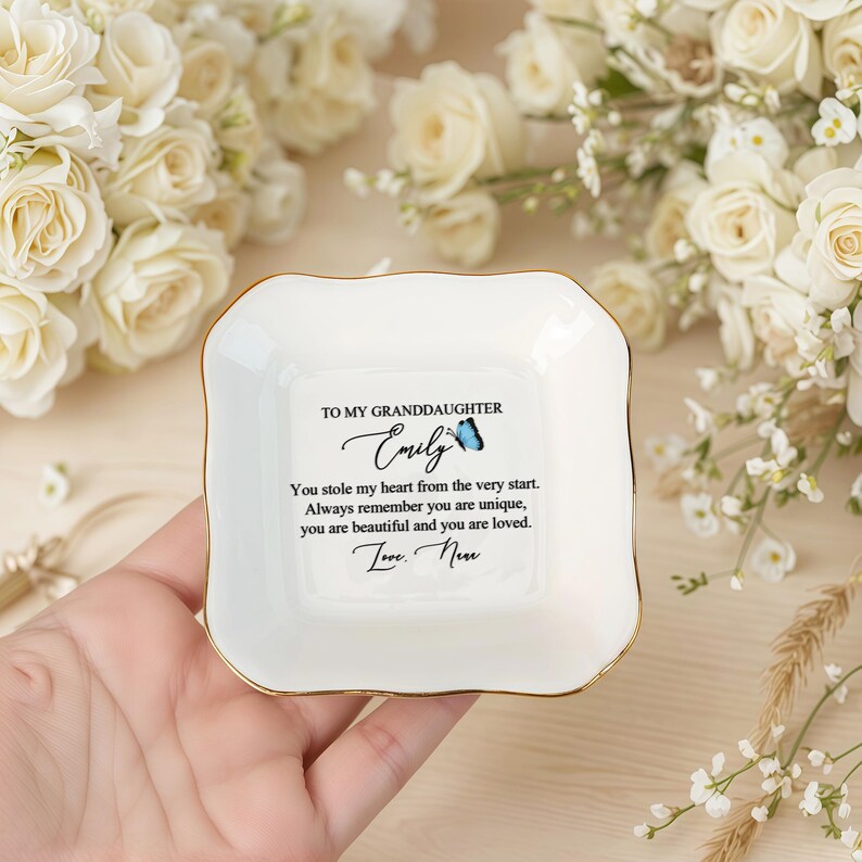 Personalized Jewelry Dish for Granddaughter, Gift From Grandma, Birthday Gift, Wedding Gift, Gift for Granddaughter, Graduation Gift Square