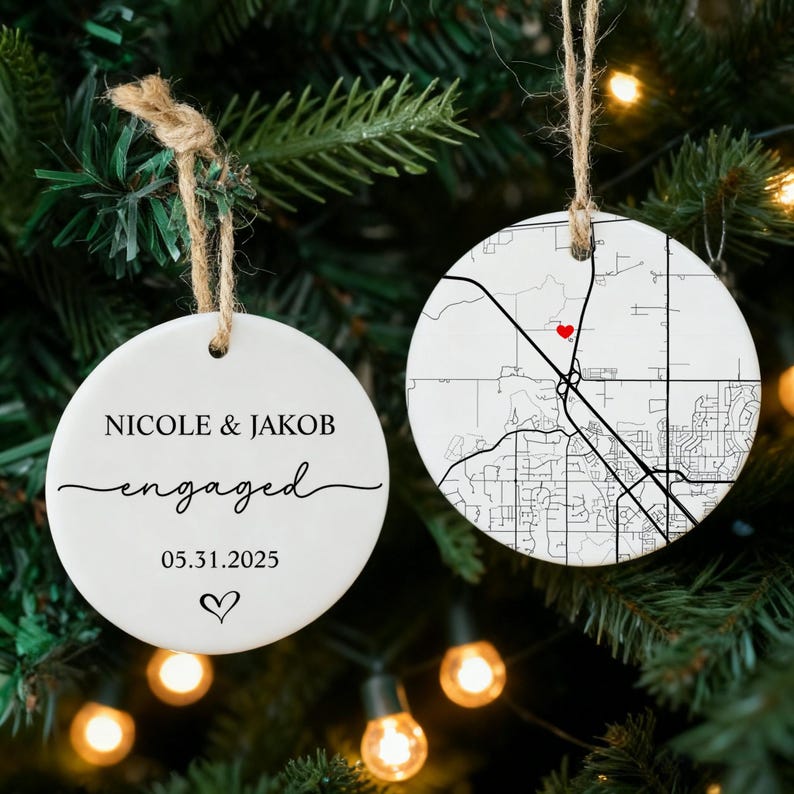 Personalized Engagement Ornament, Newlywed Gift Engaged Ornament, Custom Wedding/Engagement Location Ornament, Engagement Ornaments Gift image 2