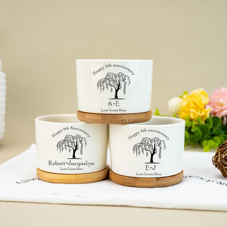 Curated visual reference: Visual Reference: Personalized Ceramic Succulent Planter 9Th Anniversary Willow Tree