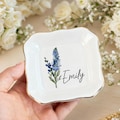 Personalised Birth Flower Trinket Dish, Custom Watercolor Flower Ring Dish, Birthday Jewelry Dish, Wedding Bridesmaid Gift, Christmas Gifts