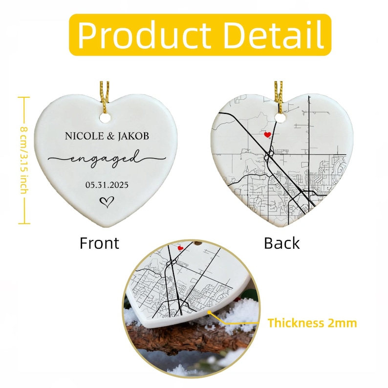 Personalized Engagement Ornament, Newlywed Gift Engaged Ornament, Custom Wedding/Engagement Location Ornament, Engagement Ornaments Gift image 3
