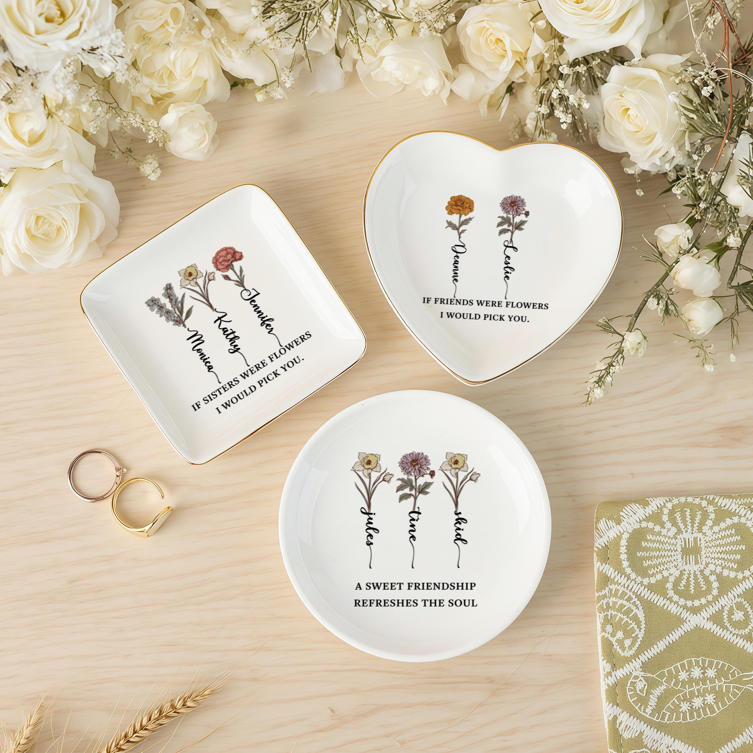 Personalized Birth Flower Jewelry Dish, If Sister Were Flowers I'd Pick You, Best Friend Gift, Birthday Gift for Bestie, Christmas Gift