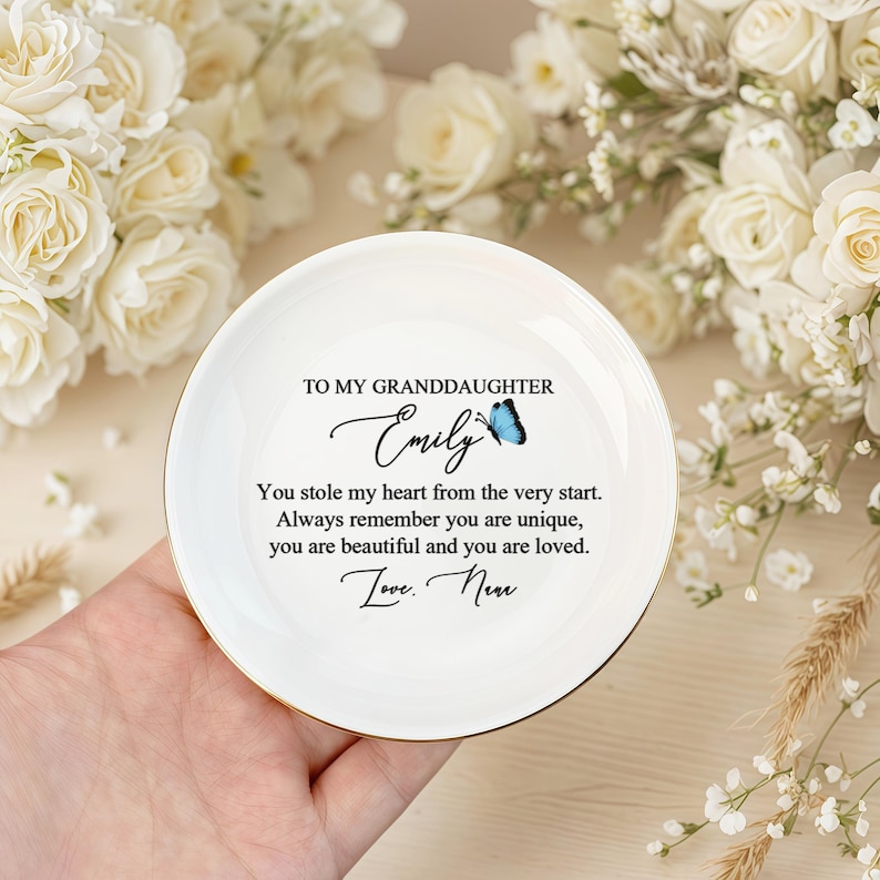 Personalized Jewelry Dish for Granddaughter, Gift From Grandma, Birthday Gift, Wedding Gift, Gift for Granddaughter, Graduation Gift Circle