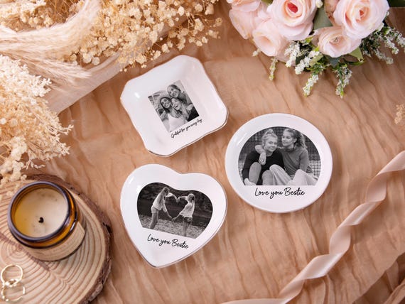 Personalized Photo Trinket Tray, Custom Best Friend Jewelry Dish, Bestie Ring Dish, Photo Ring Holder, Gifts for Bestie, Photo Trinket Dish
