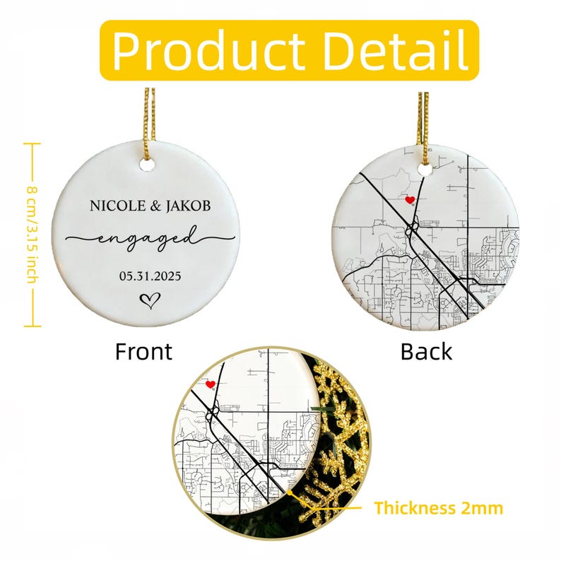 Personalized Engagement Ornament, Newlywed Gift Engaged Ornament, Custom Wedding/Engagement Location Ornament, Engagement Ornaments Gift image 4