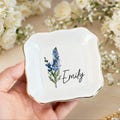 Personalised Birth Flower Trinket Dish, Custom Watercolor Flower Ring Dish, Birthday Jewelry Dish, Wedding Bridesmaid Gift, Christmas Gifts