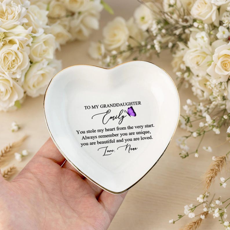 Personalized Jewelry Dish for Granddaughter, Gift From Grandma, Birthday Gift, Wedding Gift, Gift for Granddaughter, Graduation Gift Heart