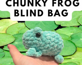 Bolsa sorpresa de rana gruesa: peluche misterioso / rana de crochet hecha a mano