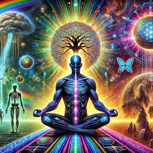 50x60 inch Psychedelic Cosmic Awakening Tapestry | Sacred Geometry Spiritual Art | Visionary Rainbow Wall Decor”