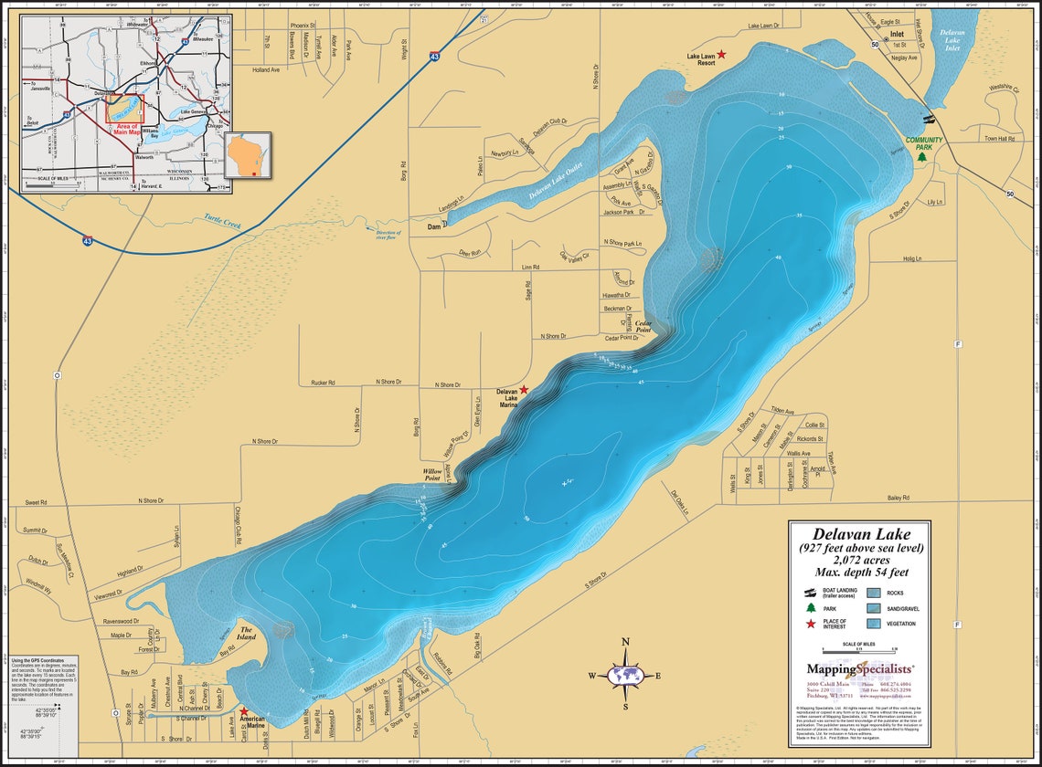 3D Lake Delavan Wall Map - Etsy