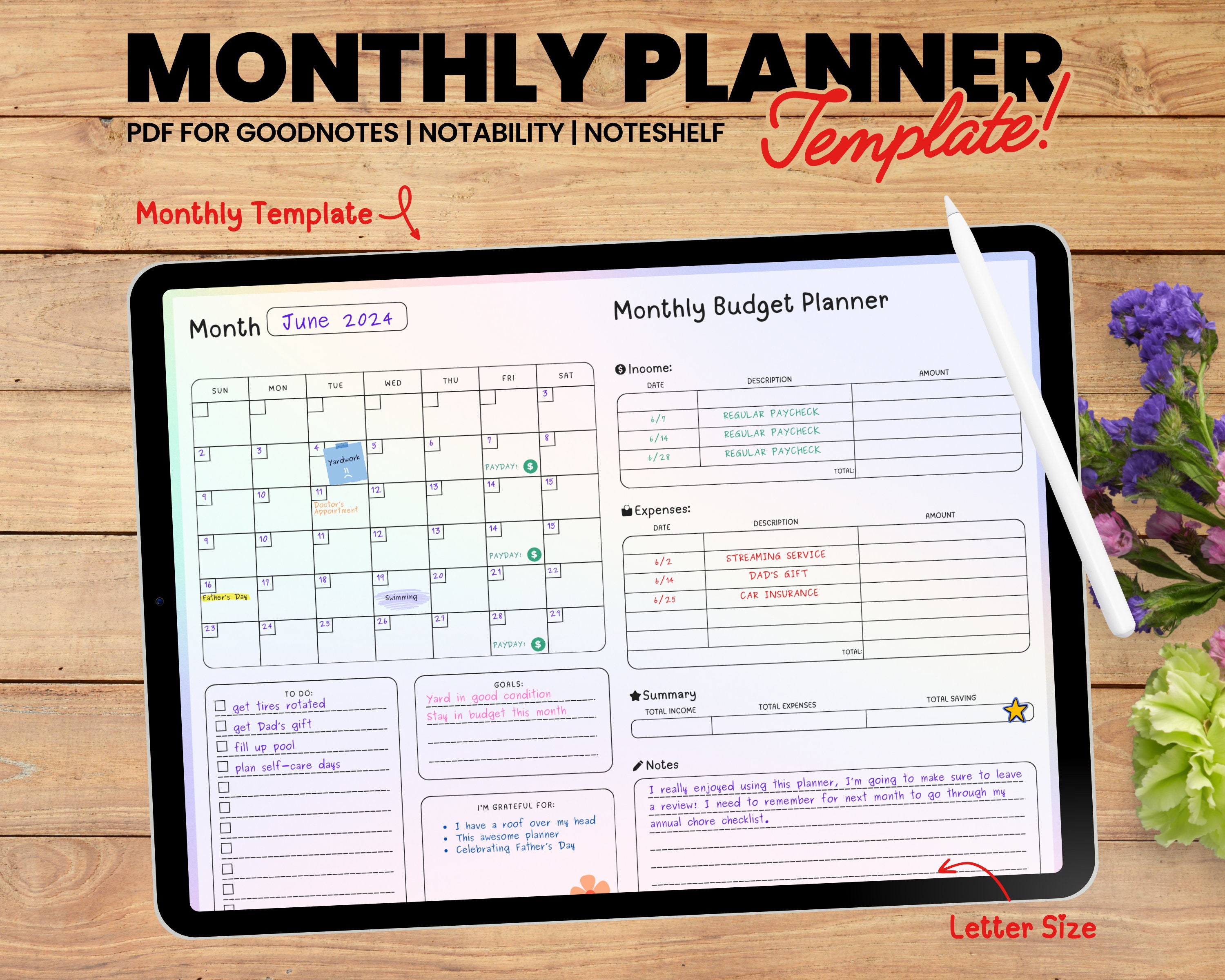 Digital Monthly Planner Template Goodnotes, Notability, Noteshelf, or ...