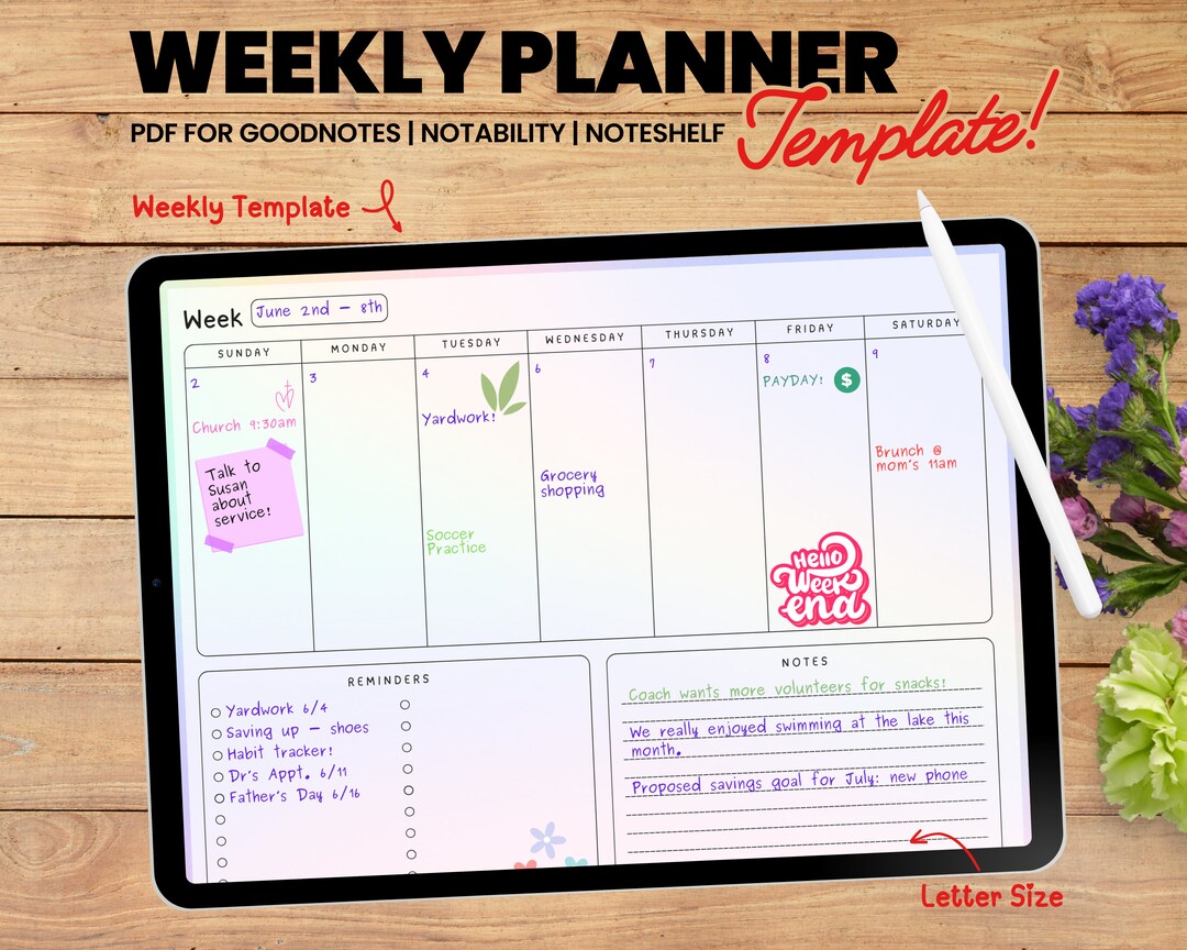 Digital Weekly Planner Template Goodnotes, Notability, Noteshelf, or ...