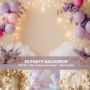 20 Party Balloon Arch Digital Backdrops, Birthday Party, Cake Smash,Children Photo, Event Photography Digital Background, Photoshop Overlays