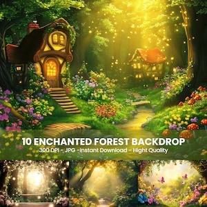 10 sfondi di foreste incantate per la fotografia: sfondi per ritratti digitali magici, boschi magici, alberi verdi lussureggianti e sfondi floreali