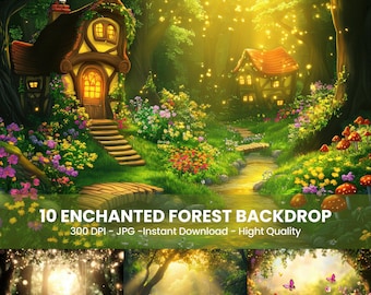 Enchanted Forest Photography Backdrops – Magical Woodland, Floral (Digital Download)