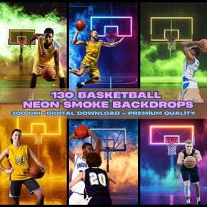 130+ Basketball Backdrops Neon Smoke, Backgrounds for Sports and Senior Portraits and banners, Photoshop, School Sports, College Basketball