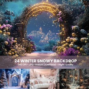 24 Winter Snowy Digital Backdrop, Winter Wonderland Lights Backdrops, Instant Download Photography Props, Winter Snowy Digital Background