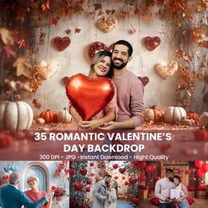 35 Romantic Valentine&#39;s Day Photography Backdrops - Heart, Floral, Rustic, Elegant Designs for Weddings & Celebrations, Digital Background
