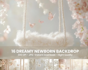 Dreamy Newborn Photography Backdrop Bundle, Baby Photo Overlays (Digital Download)