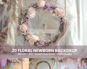 Floral Swing Newborn Photography Digital Backdrop (Digital Download)