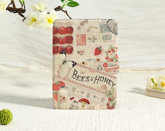 Retro Strawberry Collage Kindle Case With Hand Strap,Kindle 6/6.8"/7"Case,Kindle Paperwhite 12/11/10 Case,Kindle 12/11/10th,Kindle Colorsoft