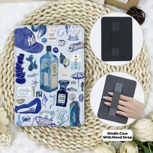 Blue Hat Wine Collage Kindle Case With Hand Strap,kindle 6&#39;&#39;/6.8&#39;&#39;/7&quot;case,Kindle Paperwhite 12th/11th/10th case,Kindle 12/11/10,Kindle 2024