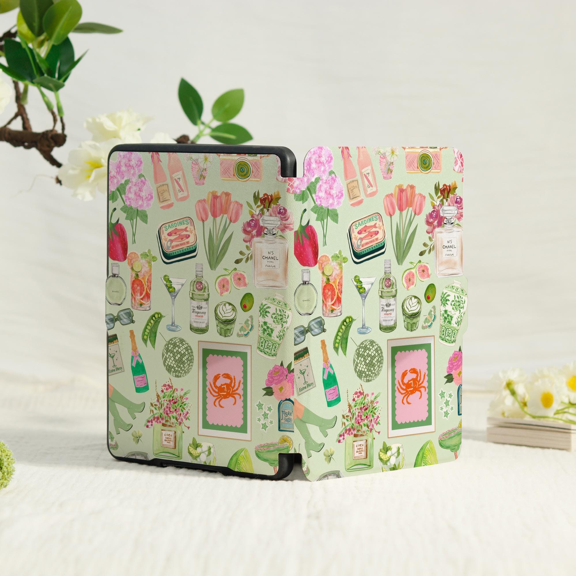 Flowers Green Collage Kindle Case With Hand Strap,kindle 6/6.8/7"case ...