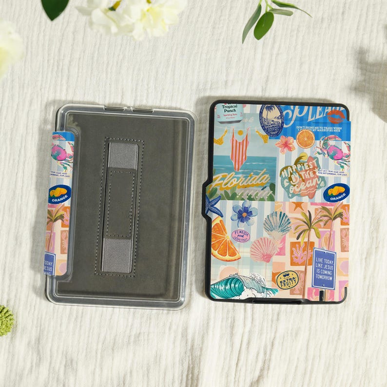 Tropical Summer Collage Kindle Case With Hand Strap,kindle 6/6.8"case ...