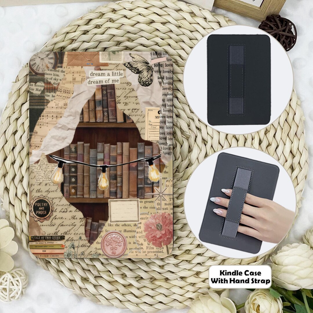 Vintage Books Collage Kindle Case With Hand Strap,kindle 6''/6.8''/7 ...