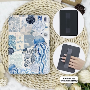 Blue Marine Collage Kindle Case With Hand Strap,kindle 6''/6.8''/7" case,Kindle paperwhite 12th/11th/10th case,Kindle 12/11/10,Kindle 2024