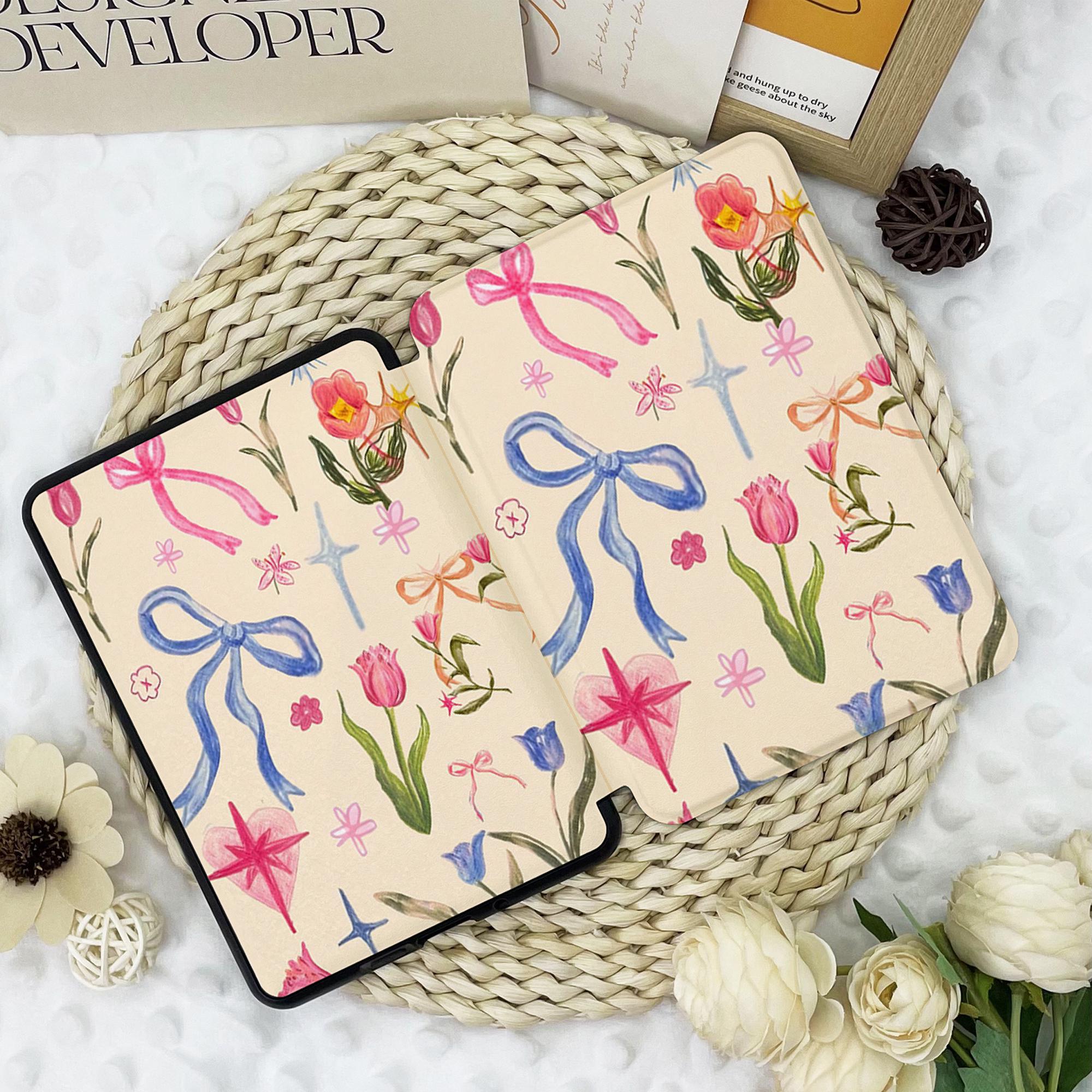 Cute Bowknot Tulip Kindle Case With Hand Strap,kindle 6&#39;&#39;/6.8&#39;&#39;/7&quot; case,Kindle paperwhite 12th/11th/10th case,Kindle 12/11/10,Kindle 2024