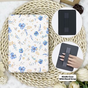 Blue Flowers Simple Kindle Case With Hand Strap,kindle 6&#39;&#39;/6.8&#39;&#39;/7&quot; case,Kindle paperwhite 12th/11th/10th case,Kindle 12/11/10,Kindle 2024