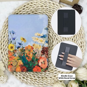 Blue flower Oil Painting Kindle Case With Hand Strap,kindle 6&#39;&#39;/6.8&#39;&#39;/7&quot; case,Kindle paperwhite 12th/11th/10th,Kindle 12/11/10,Kindle 2024
