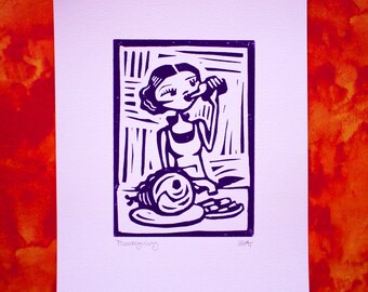 Thanksgiving  (Hand Printed Open Edition Linocut)