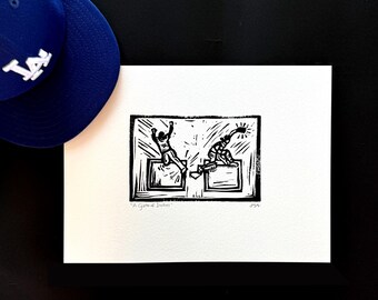 Dodgers - 2025 World Series : "A Game of Inches" • (Hand Printed Open Edition Rubber Block Print)