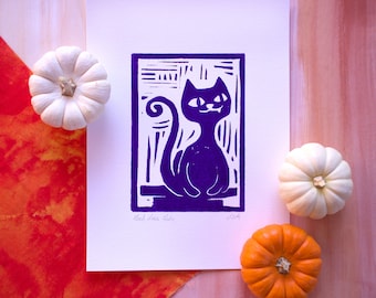 Good Luck Gato  (Hand Printed Open Edition Linocut)