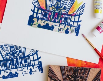 Photo Op - Grauman's Chinese Theater (Hand Printed Open Edition Linocut)