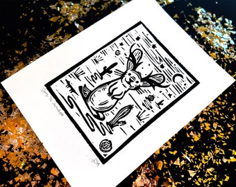 JERRY the JACKALOPE • January!  (Hand Printed Open Edition Linocut)