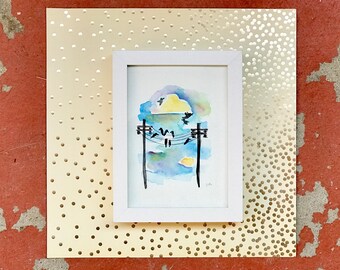 Perch - Framed Pen & Ink with Watercolor Painting