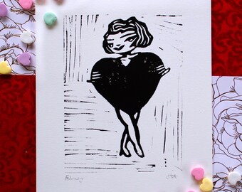 February  (Hand Printed Open Edition Linocut)