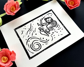 FLORENCE the FAIRY • February! (Hand Printed Open Edition Linocut)