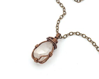 Herkimer Diamond Necklace – Simple Wire Wrapped Pendant, April Birthstone Gift, Antique Bronze Copper