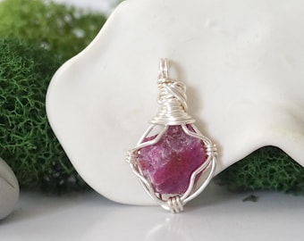 Ruby Necklace Silver, Genuine Ruby Necklace, Raw Birthstone Necklace, Real Crystal Necklace, 1 Year Anniversary Gift for Girlfriend