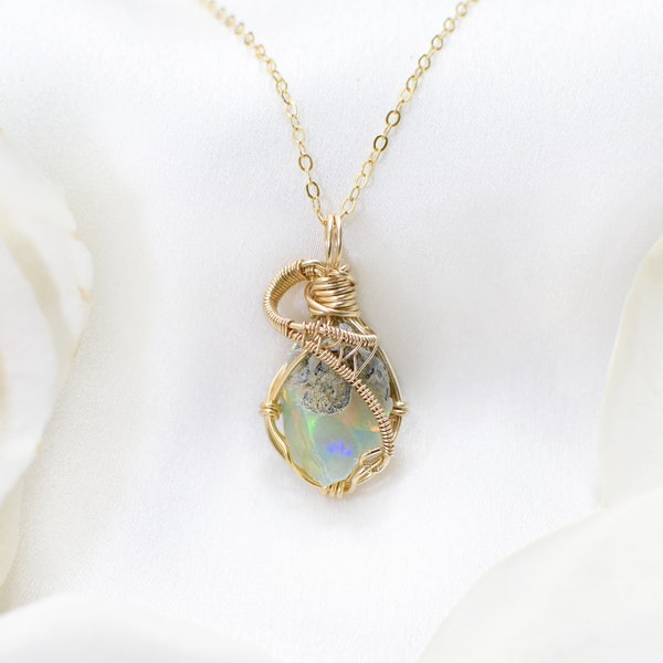 Ethiopian Opal Necklace, Raw Opal Necklace, 14th Anniversary Gift, Anniversary Gift for Wife