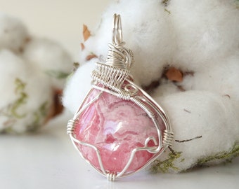 Rhodochrosite Pendant, Healing Crystal Necklace, Pink Heart Chakra Stone, 50th Birthday Gift for Women, Like a Sister Gift