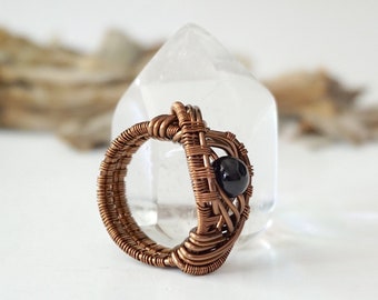 Black Tourmaline Ring, Mens Black Stone Ring, Wire Wrapped Stone Ring, 8th Anniversary Gift, Long Distance Boyfriend Gift