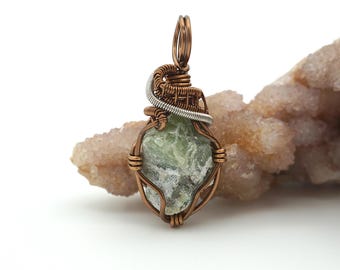 Raw Peridot Wire Wrapped Pendant Necklace - August Birthstone Crystal Jewelry - Copper Wire Wrapped Crystal Pendant