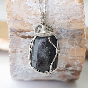 Black Tourmaline Necklace Men, Black Tourmaline Crystal Pendant, Large Gemstone Pendant, 8th Anniversary Gift, Long Distance Boyfriend Gift